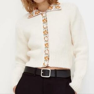 Zara Retro Floral Print Collared Cardigan